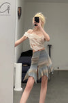 RUI segment dyeing lit low -waist short skirt RSS23KN05 dawn yellow and blue gradient